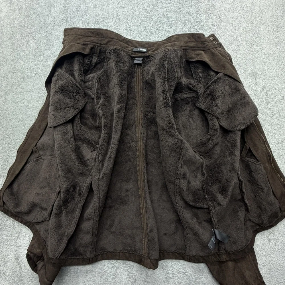Claiborne Jacket Mens XL Brown Faux Suede Fleece Lined Full Zip Bomber‎ Winter